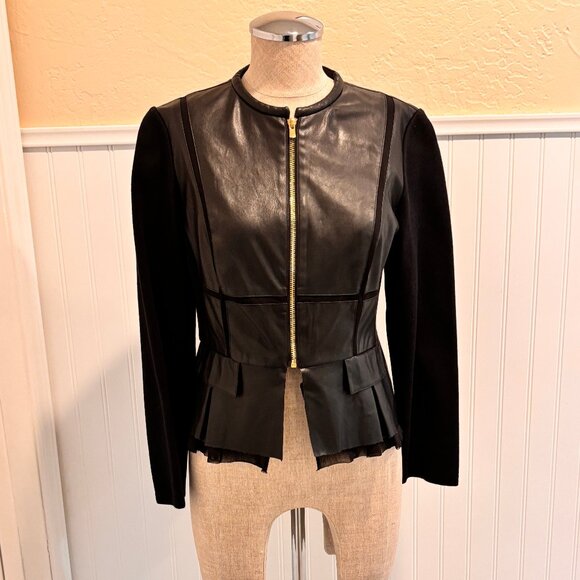 Chico's Faux Leather Jacket Size 0 Petite - Picture 1 of 12